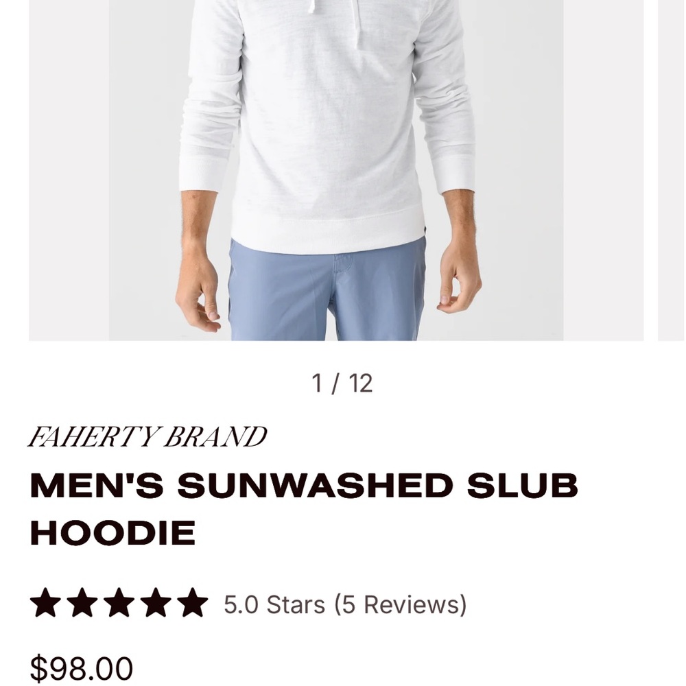 Faherty Men's Light white Sunwashed Hoodie large new